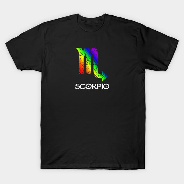 Scorpio Zodiac Symbol in Rainbow Color T-Shirt by Muzehack